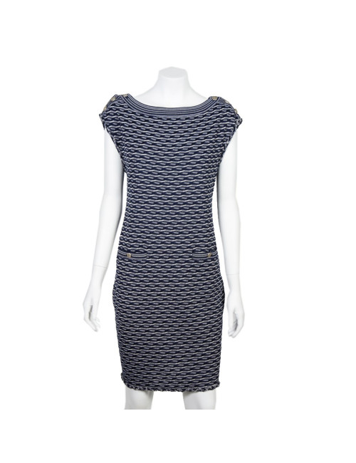 Robe CHANEL T 40 sans manches bleue et blanche