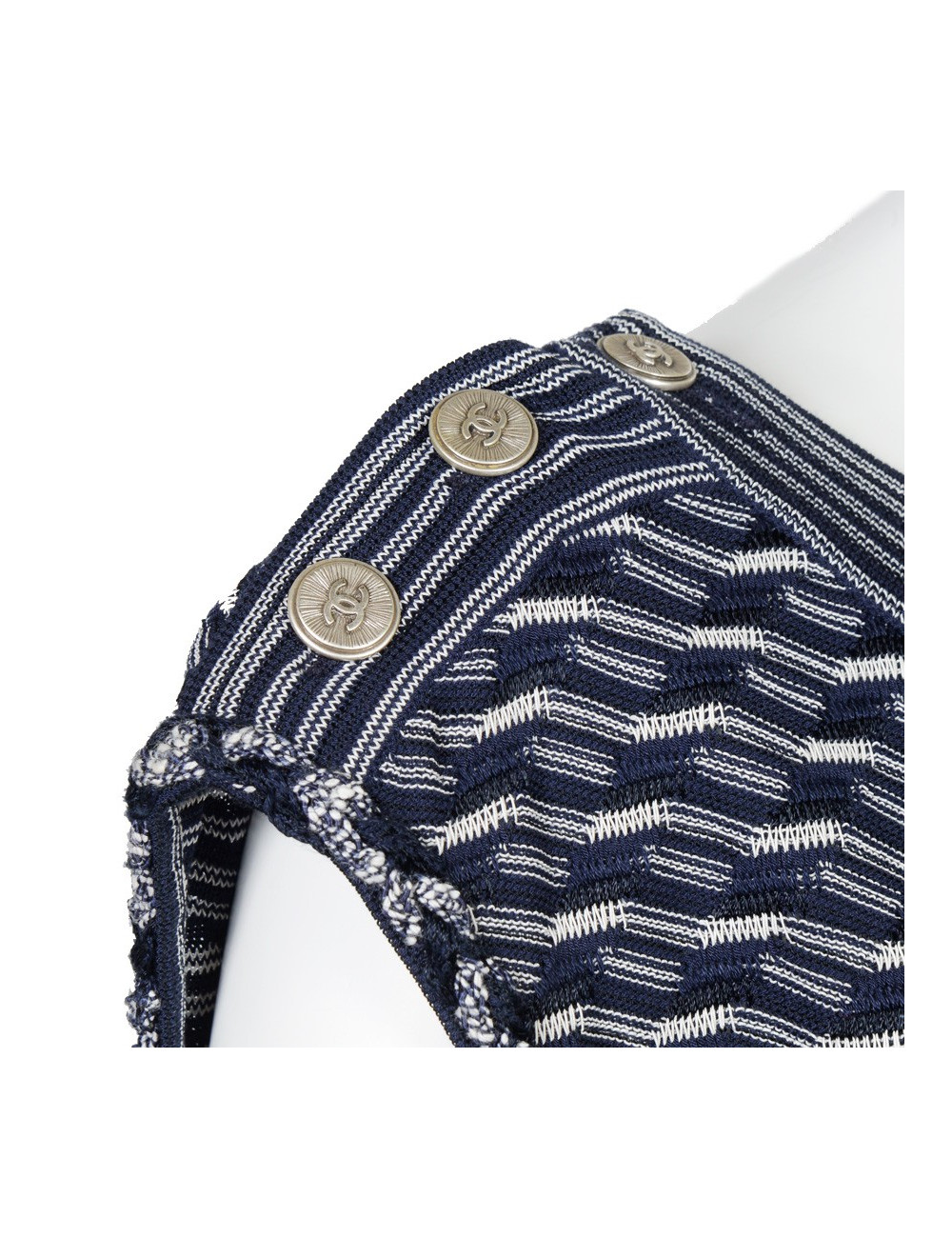 Robe CHANEL T 40 sans manches bleue et blanche