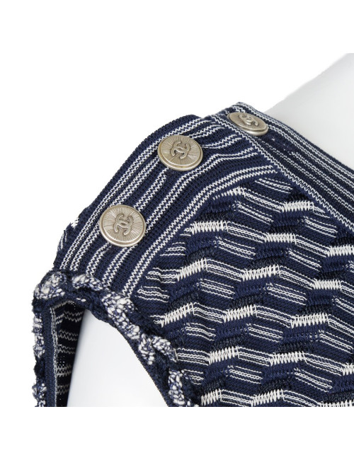 Robe CHANEL T 40 sans manches bleue et blanche