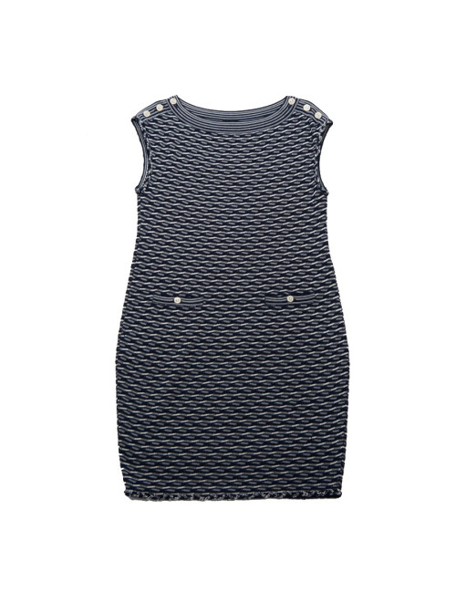 Robe CHANEL T 40 sans manches bleue et blanche