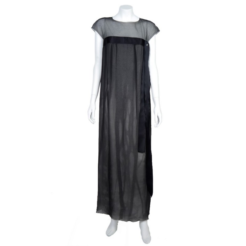 Long evening dress CHANEL black silk T38 - VALOIS VINTAGE PARIS