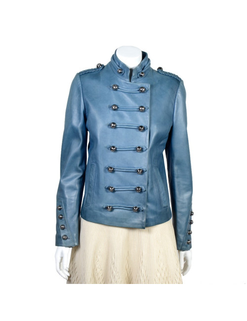 Veste BUI de BARBABA BUI t 38 cuir d'agneau bleu jean s 