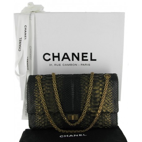 Sac 255 Couture python CHANEL noir et or - VALOIS VINTAGE PARIS