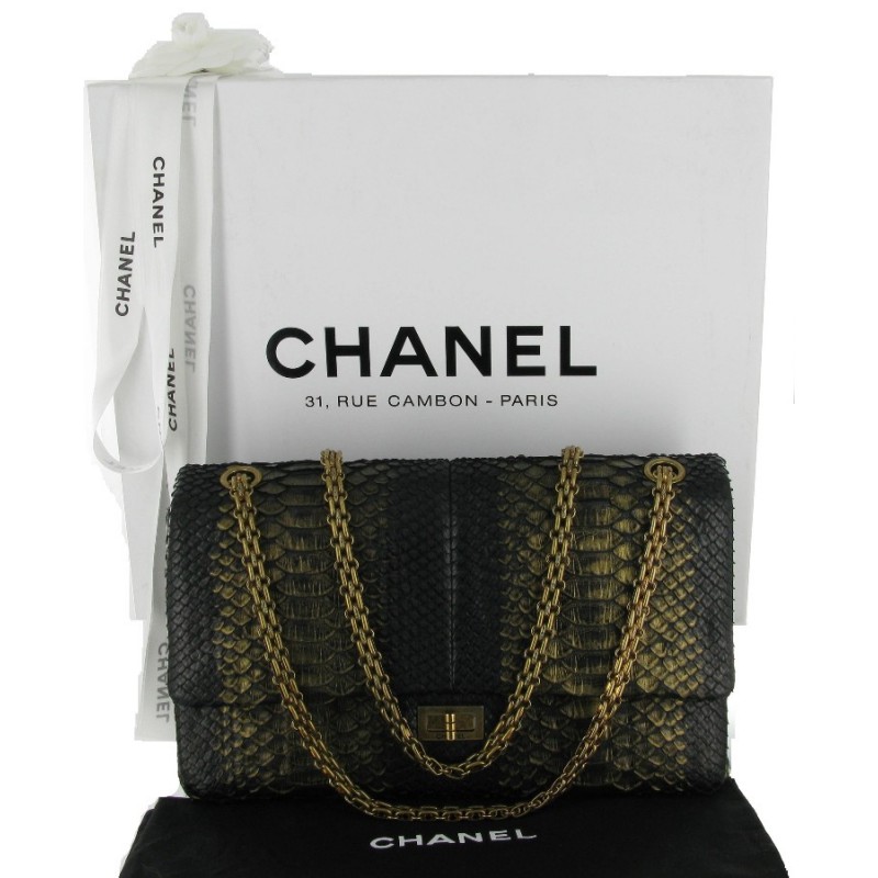 255 Couture black and gold CHANEL python bag - VALOIS VINTAGE PARIS