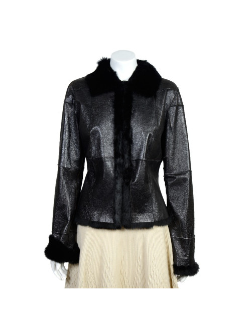 Veste courte VERSACE sport cuir noir