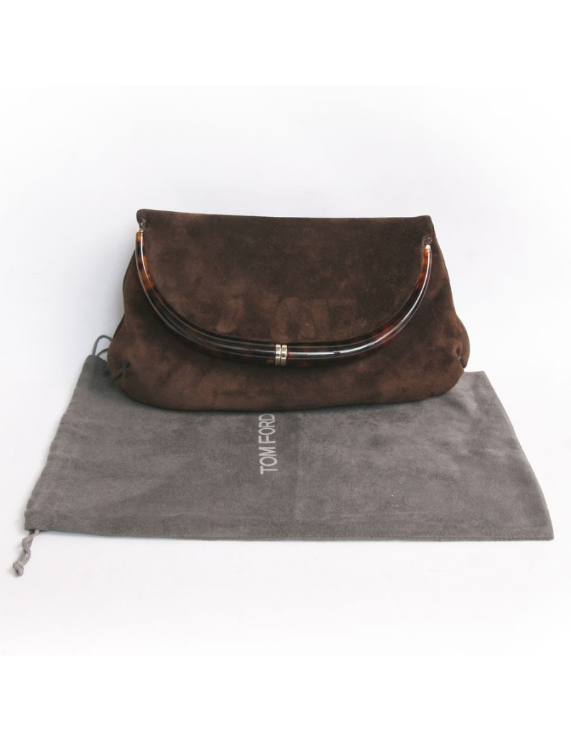 Pochette TOM FORD en suède marron 