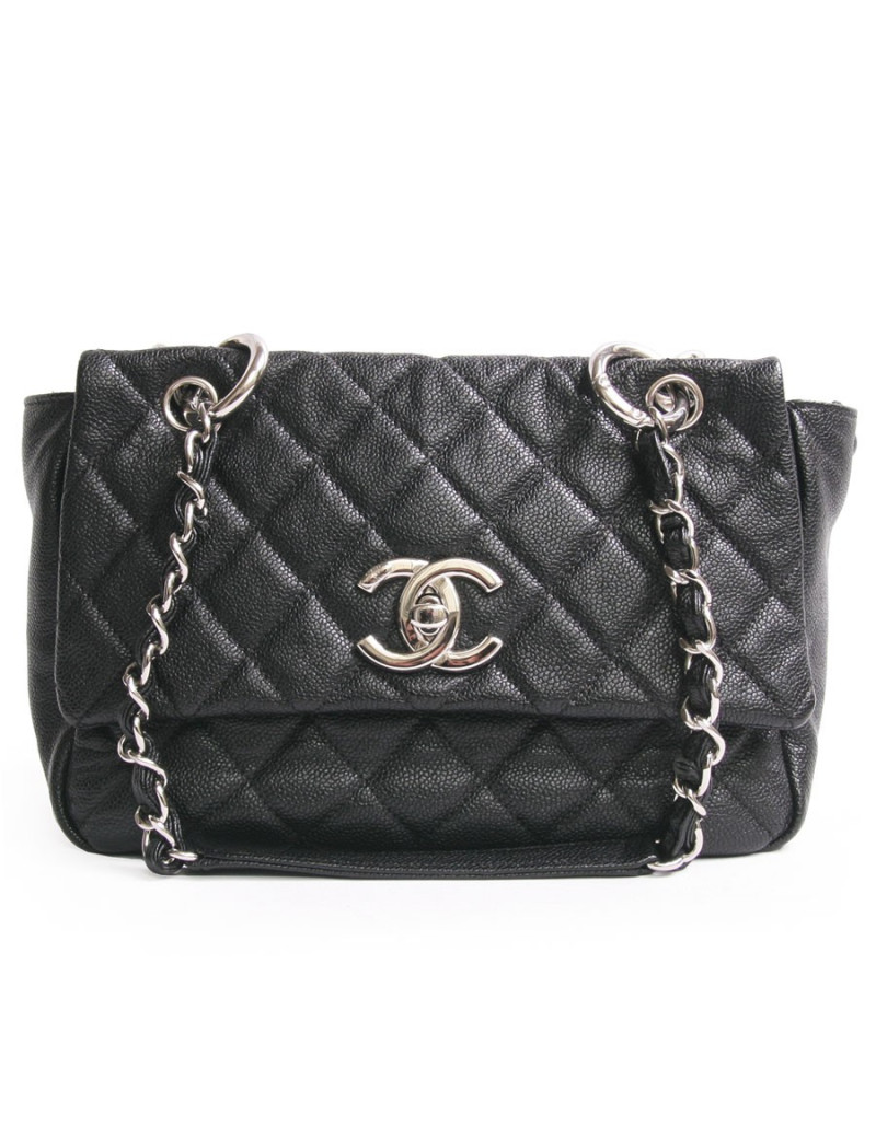 Sac cabas CHANEL en cuir grainé noir 