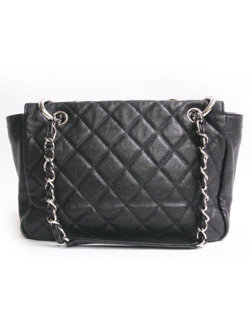 Sac cabas CHANEL en cuir grainé noir 