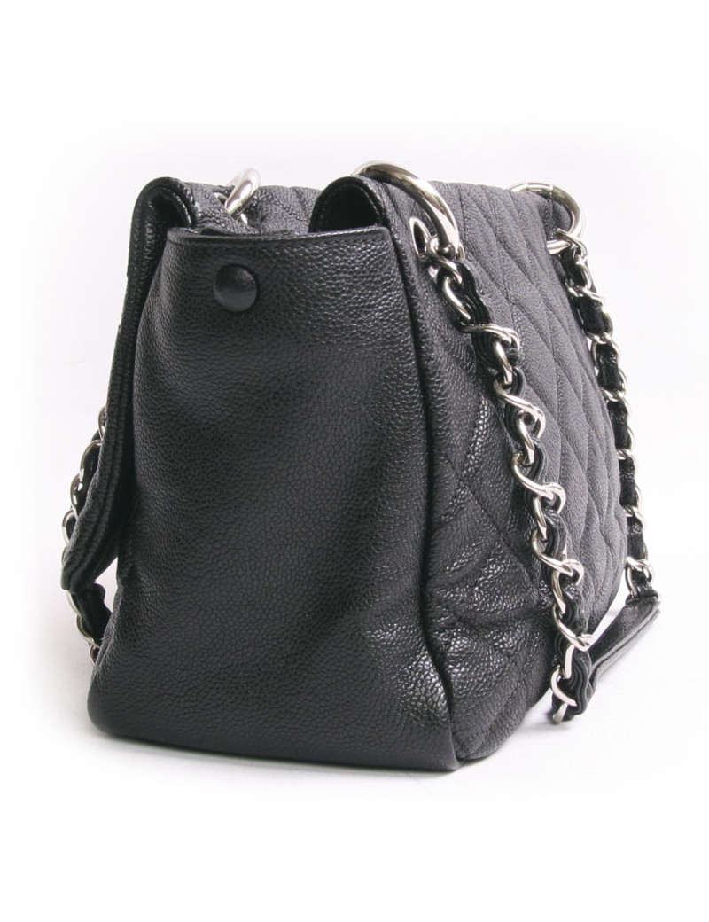 Sac cabas CHANEL en cuir grainé noir 