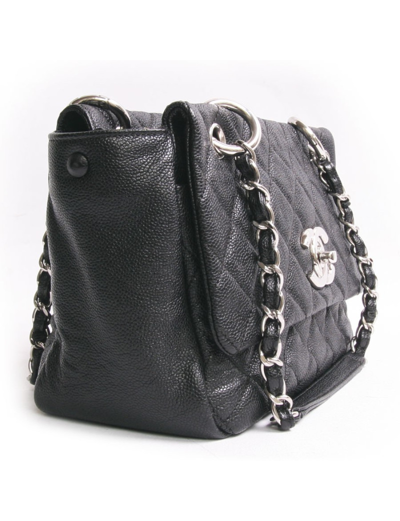 Sac cabas CHANEL en cuir grainé noir 