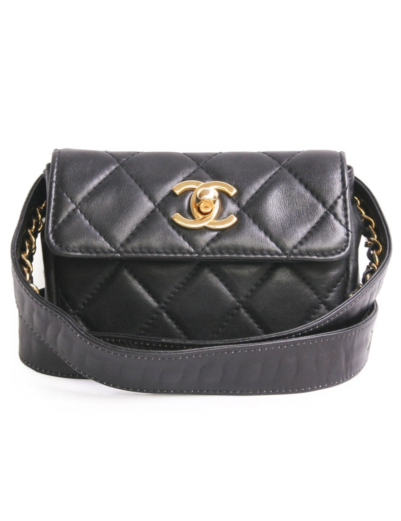 Ceinture pochette amovible CHANEL cuir d'agneau noir