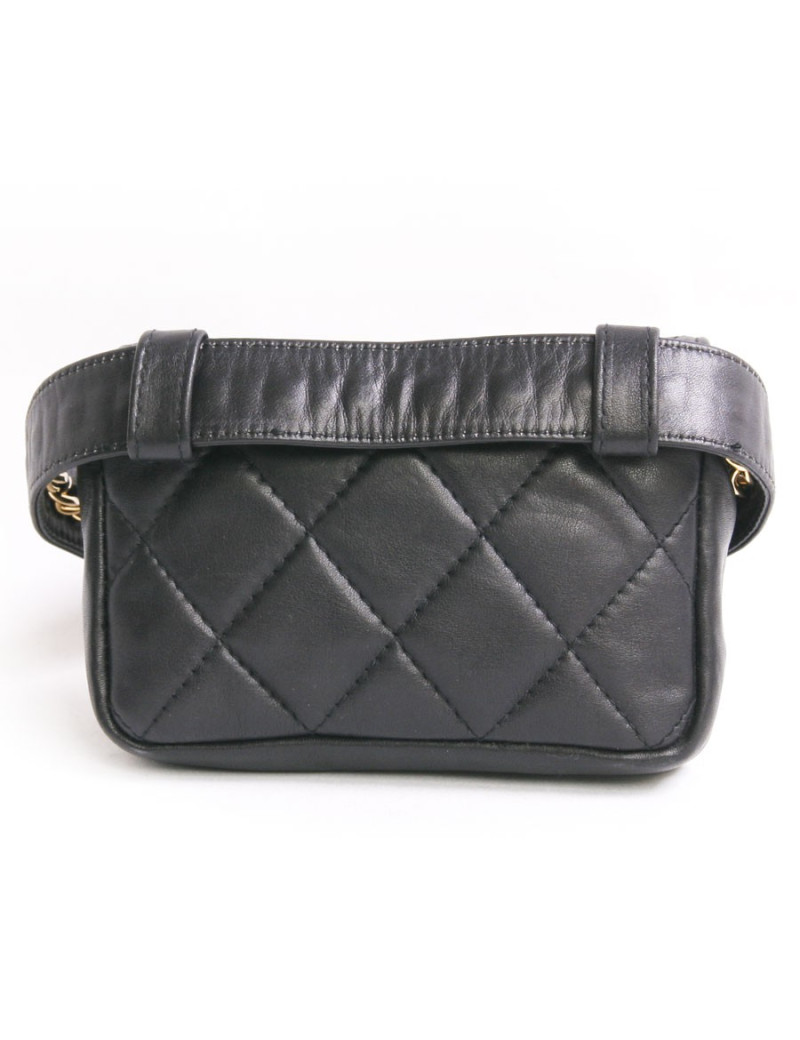 Ceinture pochette amovible CHANEL cuir d'agneau noir