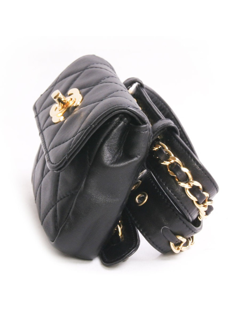 Ceinture pochette amovible CHANEL cuir d'agneau noir