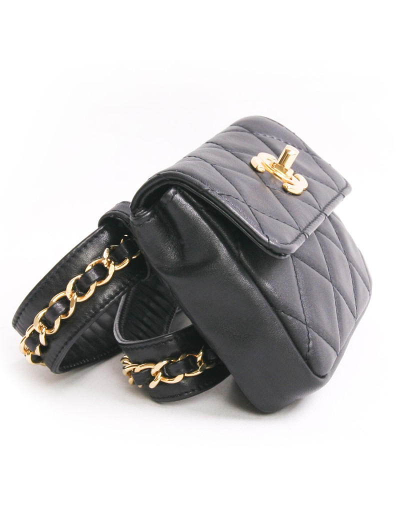 Ceinture pochette amovible CHANEL cuir d'agneau noir