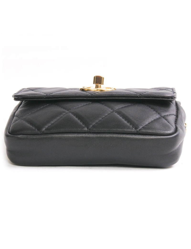 Ceinture pochette amovible CHANEL cuir d'agneau noir