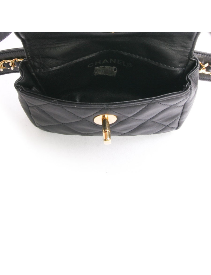Ceinture pochette amovible CHANEL cuir d'agneau noir