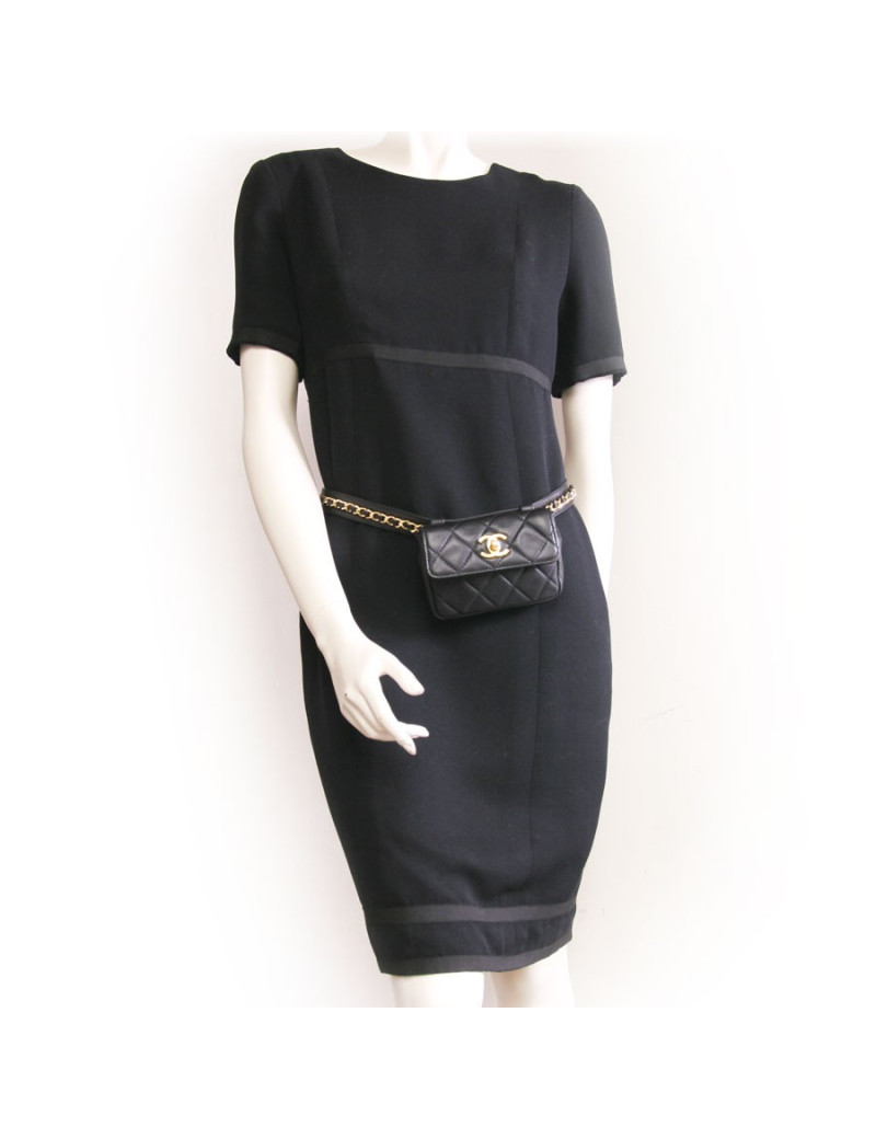 Ceinture pochette amovible CHANEL cuir d'agneau noir