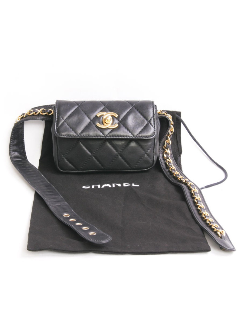 Ceinture pochette amovible CHANEL cuir d'agneau noir