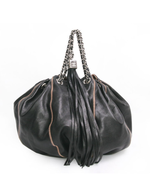 Sac besace CHANEL cuir d'agneau noir et réversible