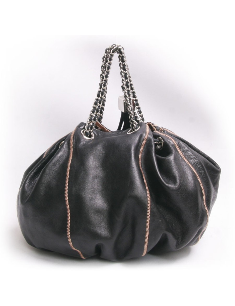 Sac besace CHANEL cuir d'agneau noir et réversible