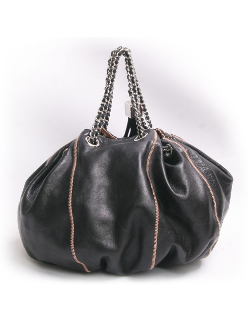 Sac besace CHANEL cuir d'agneau noir et réversible