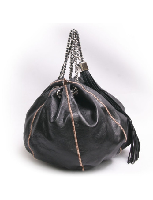 Sac besace CHANEL cuir d'agneau noir et réversible