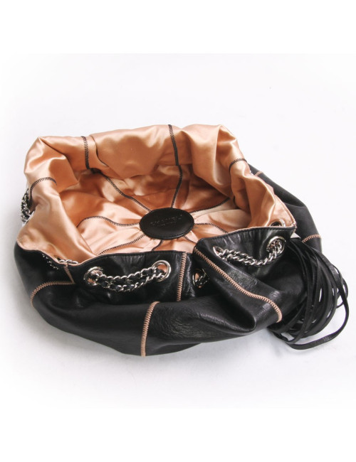 Sac besace CHANEL cuir d'agneau noir et réversible