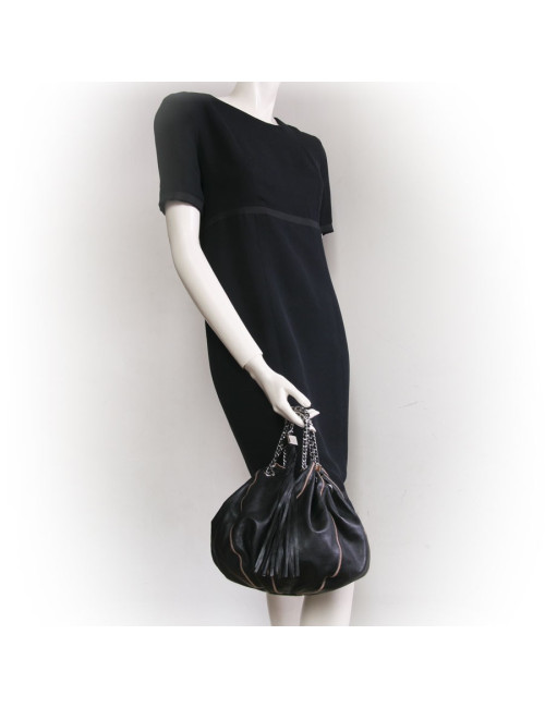 Sac besace CHANEL cuir d'agneau noir et réversible