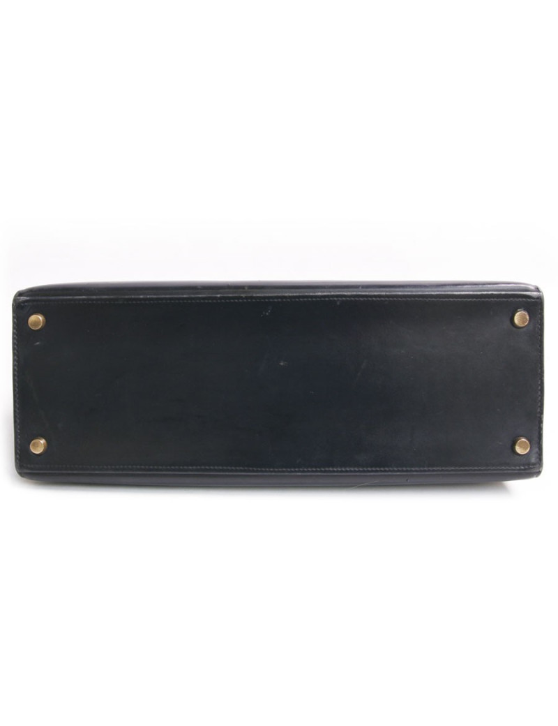 Sac Kelly HERMES cuir box  bleu marine vintage 