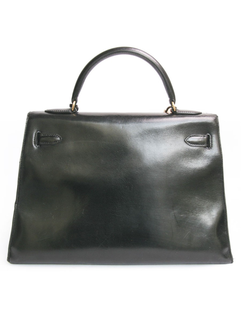 Sac kelly HERMES cuir box noir vintage 