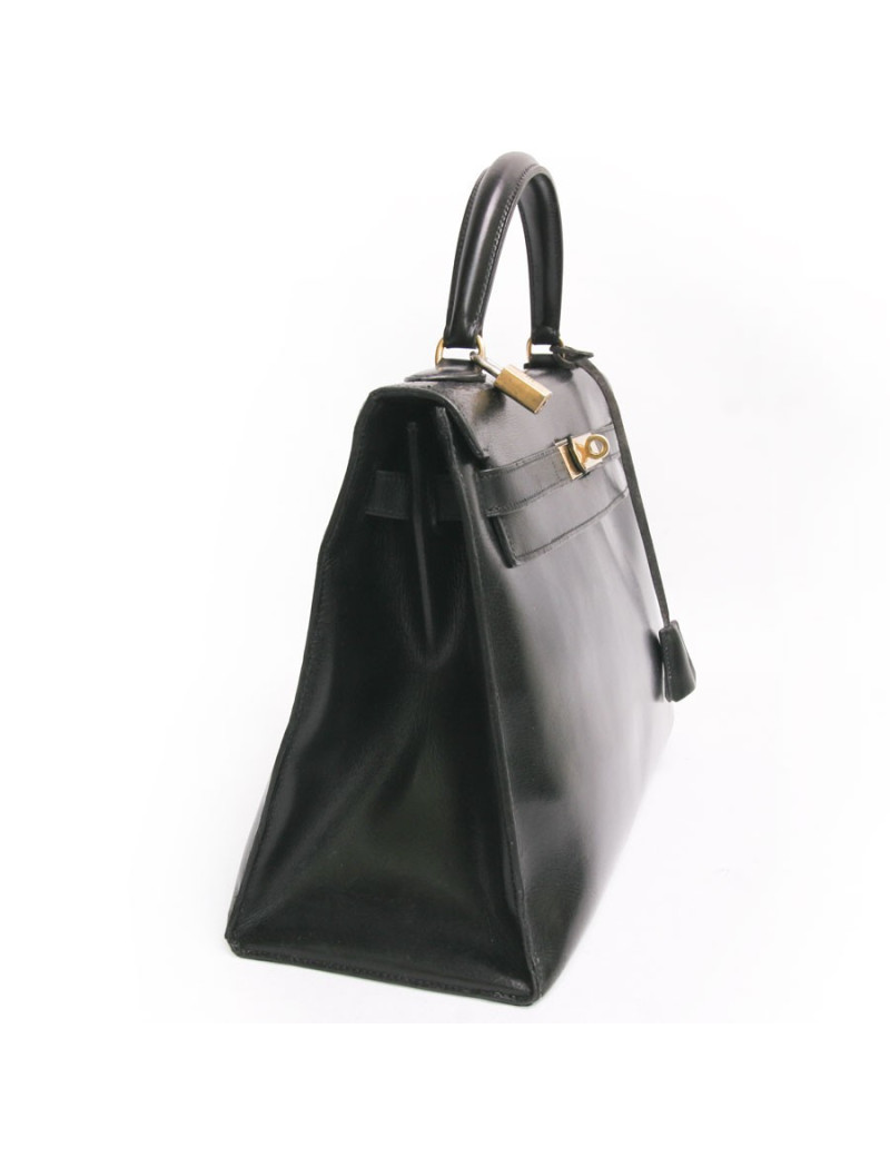 Sac kelly HERMES cuir box noir vintage 