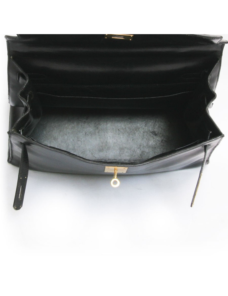 Sac kelly HERMES cuir box noir vintage 