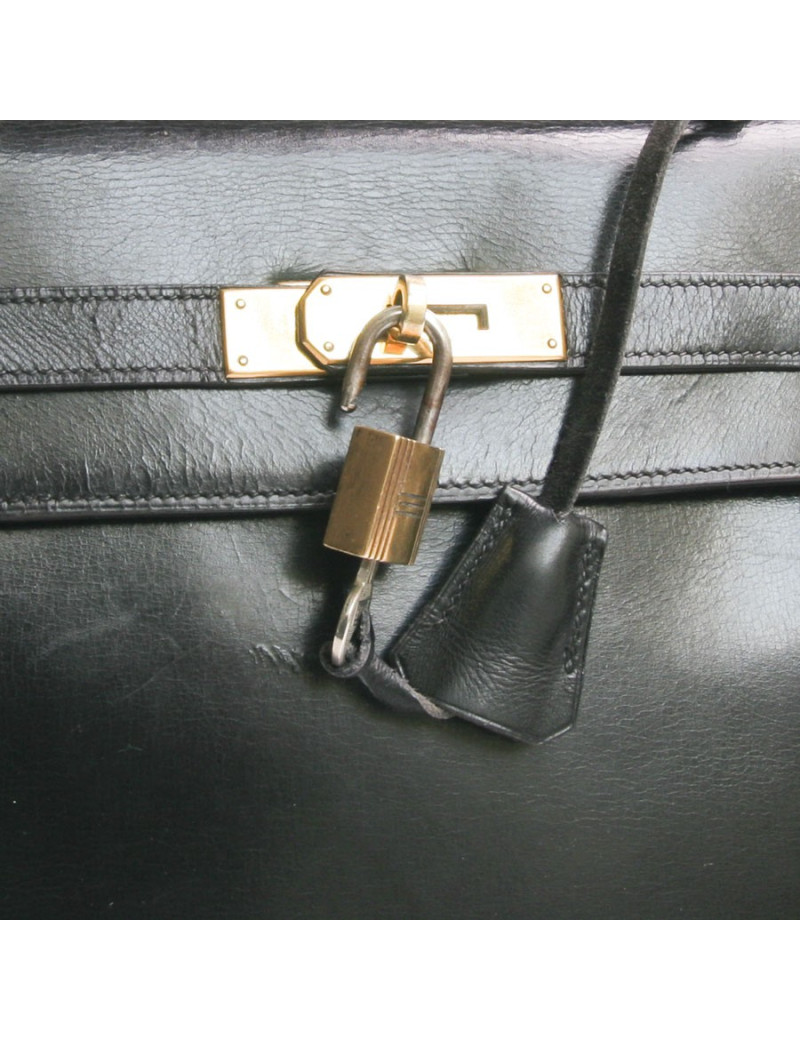 Sac kelly HERMES cuir box noir vintage 