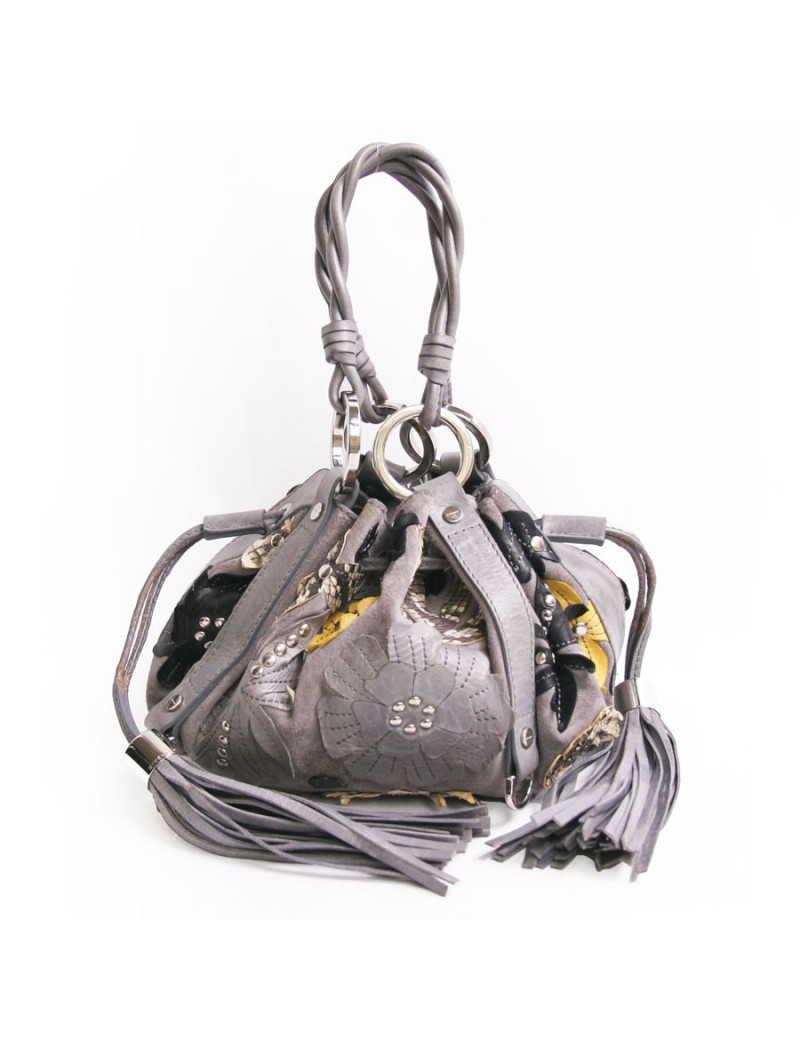 Mini bourse GIVENCHI gris avec empiècements fleurs