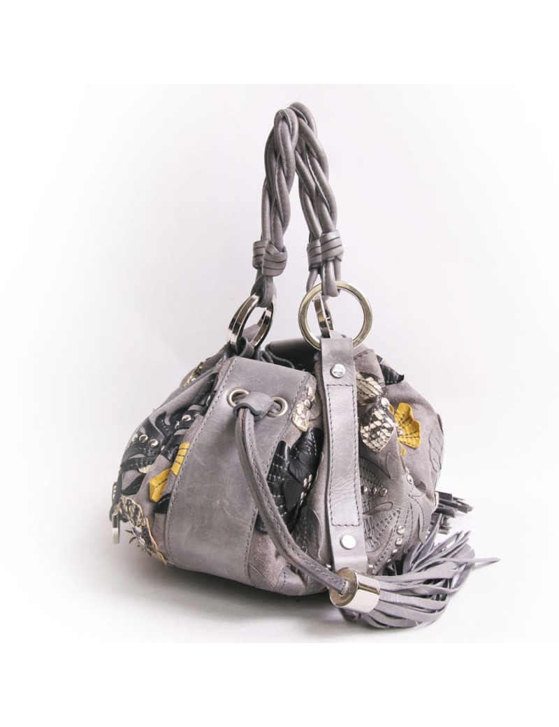 Mini bourse GIVENCHY gris avec empiècements fleurs