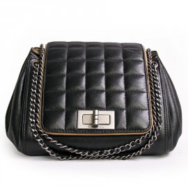 Mini black "acordeon" CHANEL quilted leather bag
