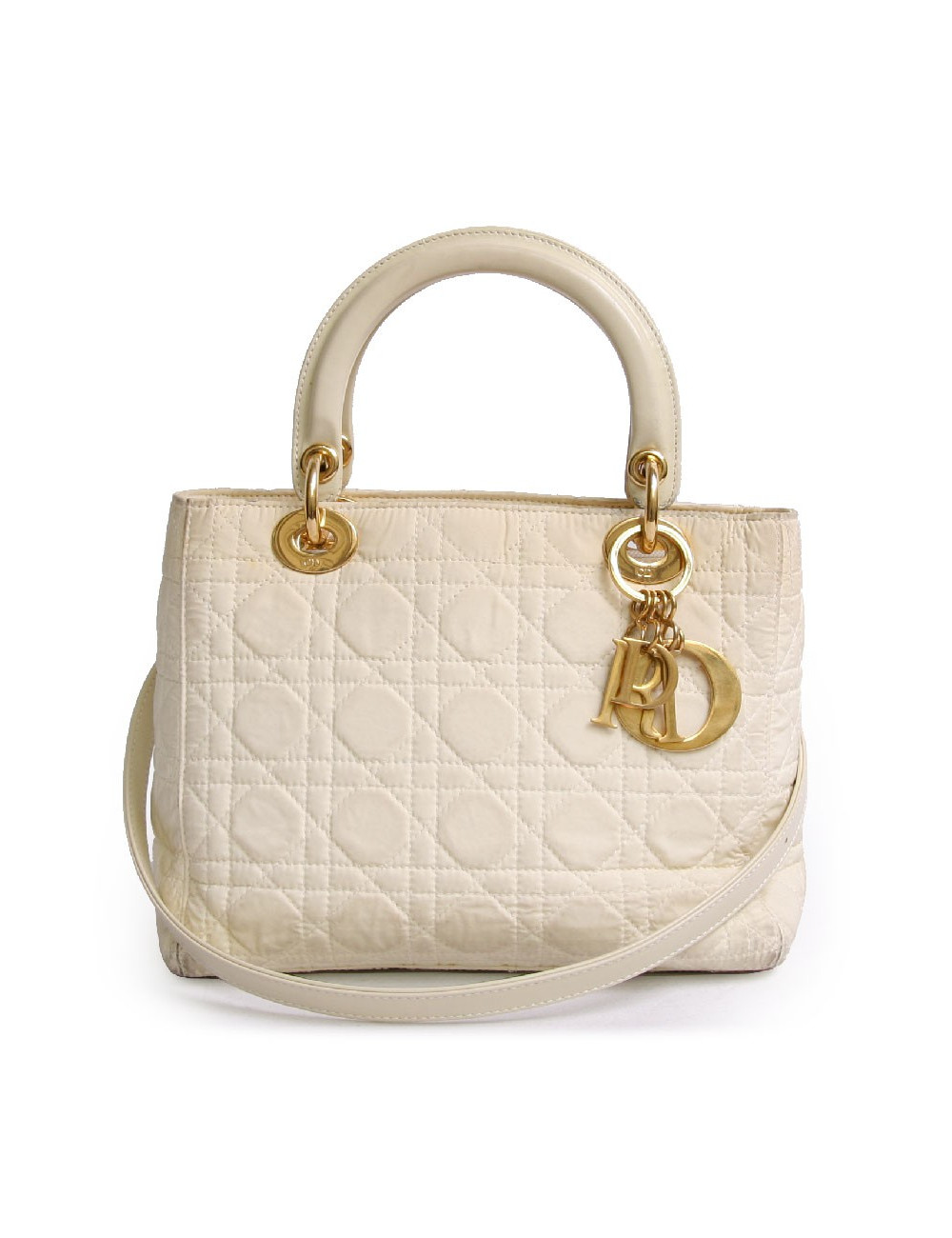 Sac Lady D  DIOR en toile beige et bandoulière
