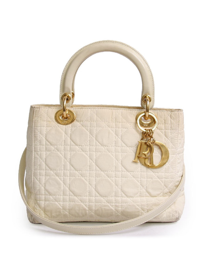 Sac Lady D  DIOR en toile beige et bandoulière