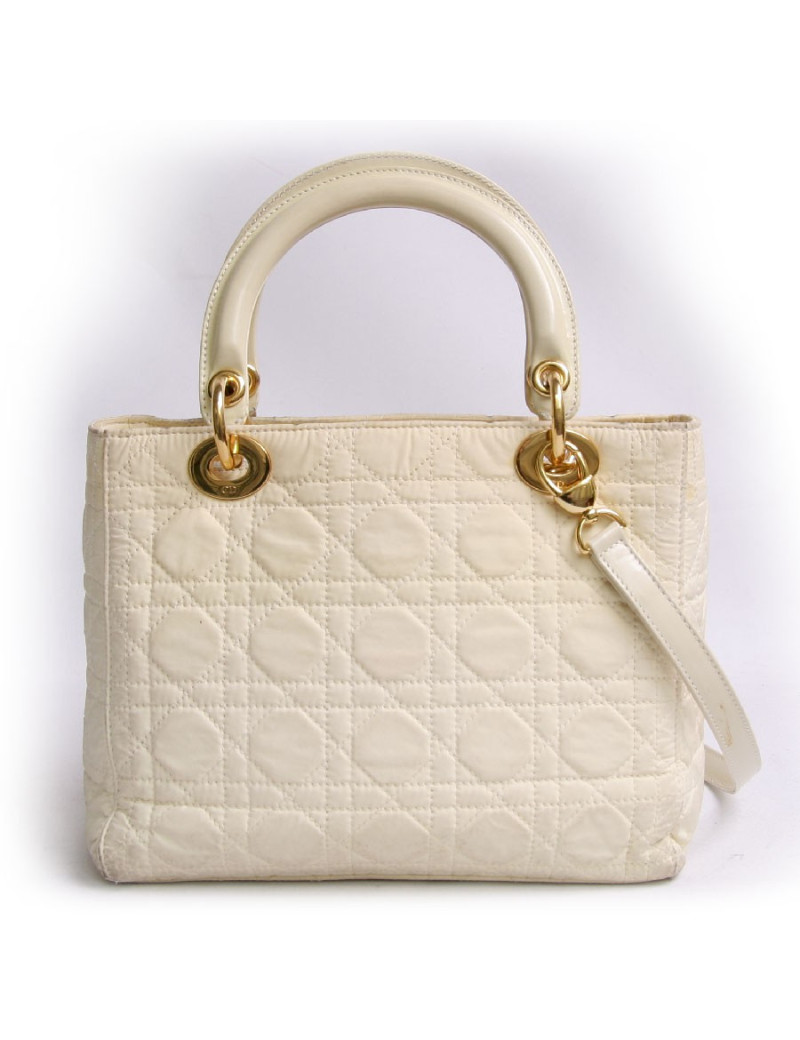 Sac Lady D  DIOR en toile beige et bandoulière