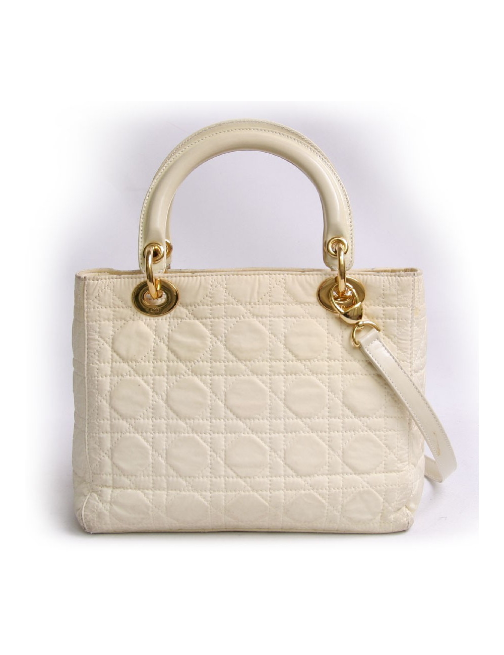Sac Lady D  DIOR en toile beige et bandoulière