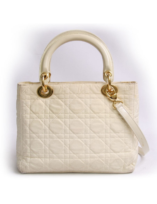 Sac Lady D  DIOR en toile beige et bandoulière