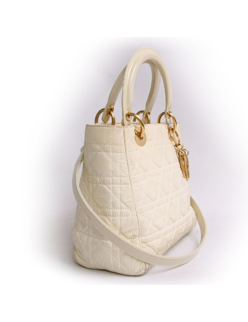 Sac Lady D  DIOR en toile beige et bandoulière