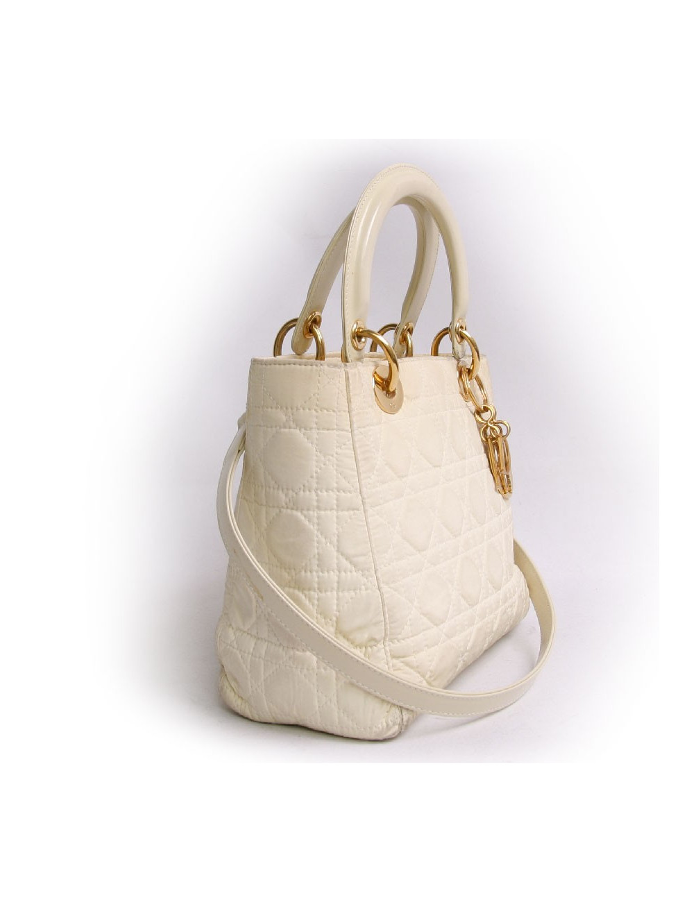 Sac Lady D  DIOR en toile beige et bandoulière