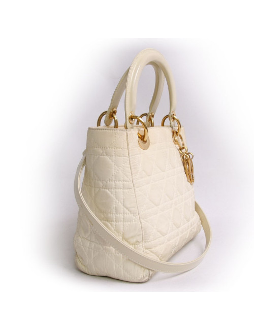 Sac Lady D  DIOR en toile beige et bandoulière