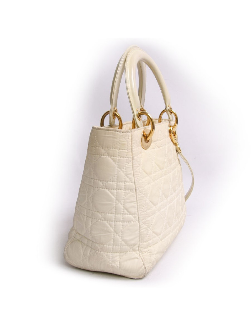 Sac Lady D  DIOR en toile beige et bandoulière