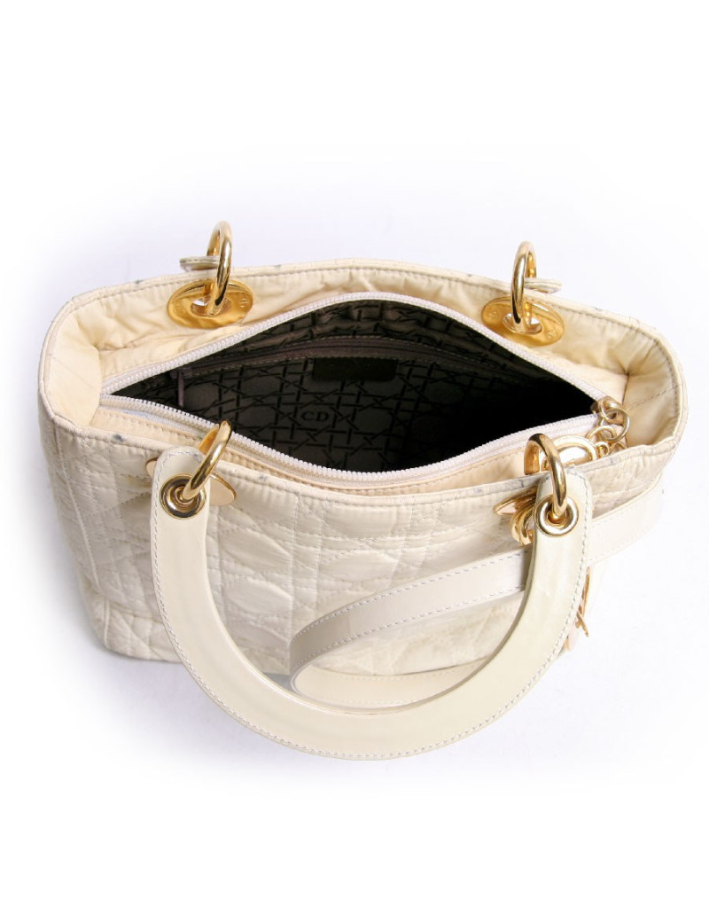 Sac Lady D  DIOR en toile beige et bandoulière