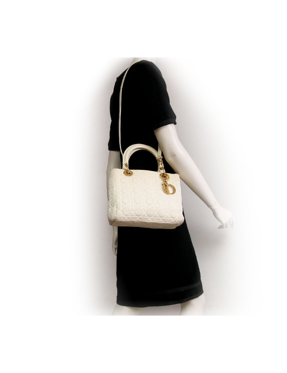 Sac Lady D  DIOR en toile beige et bandoulière