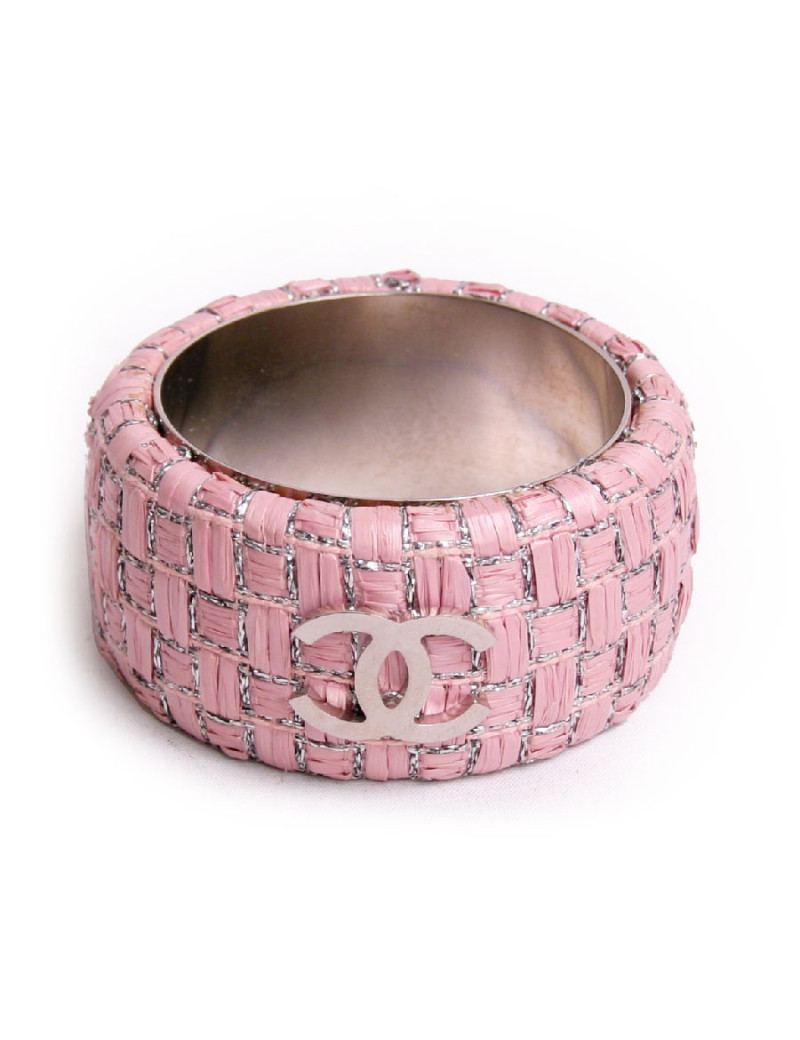 Manchette CHANEL rafia et lurex façon tweed