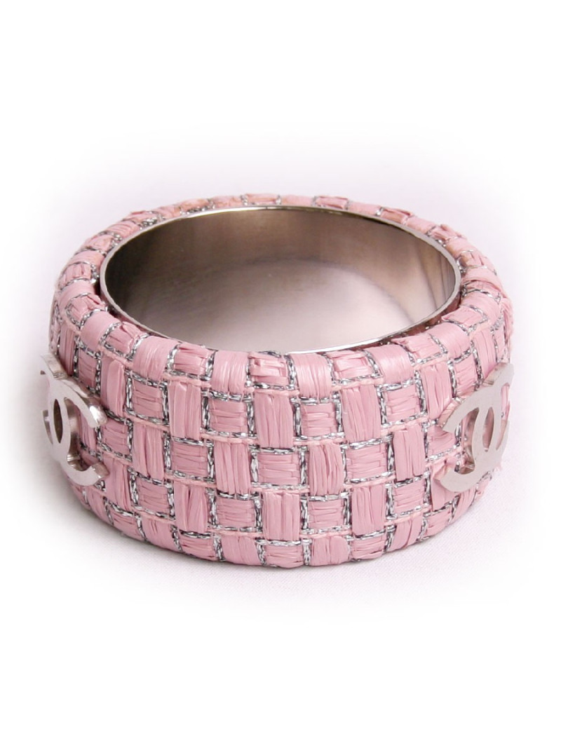 Manchette CHANEL rafia et lurex façon tweed