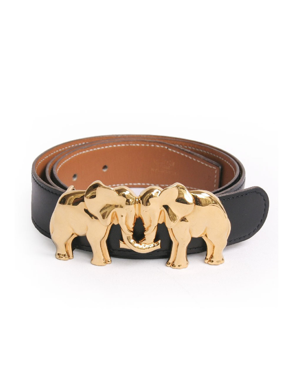 Ceinture HERMES "éléphants" réversible noir et beige